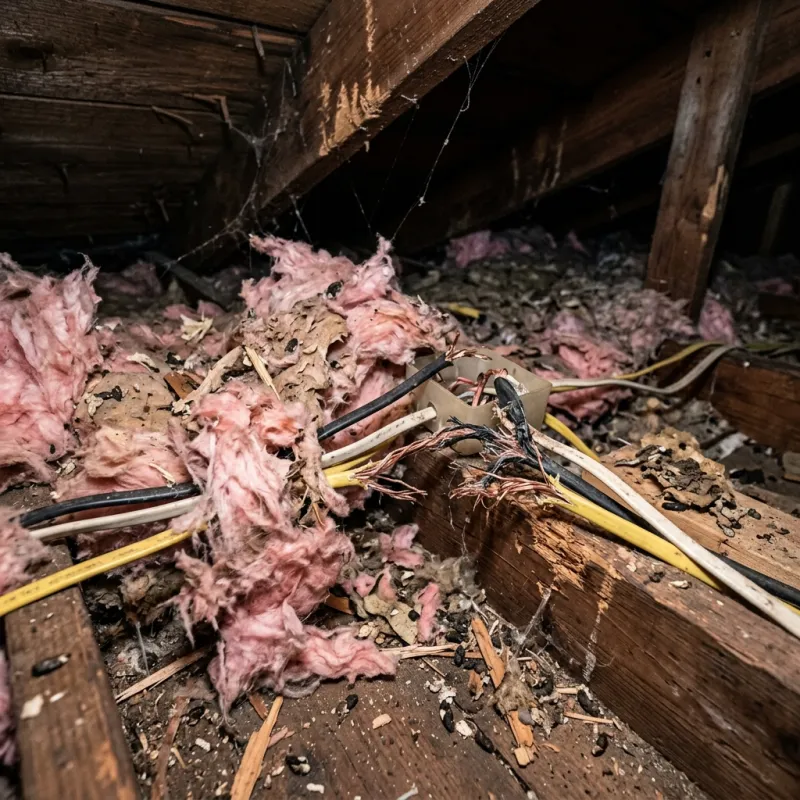 Contaminated ceiling insulation being assessed in a Avondale Heights roof space