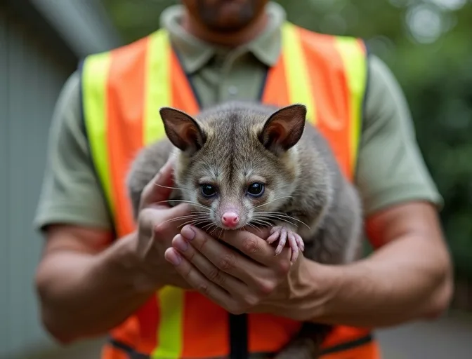 Animal handler safely recovering a deceased possum in Avondale Heights