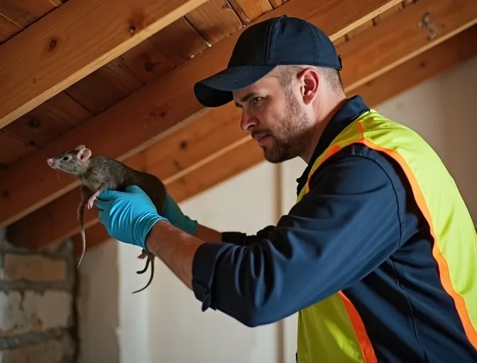 Technician inspecting a roof cavity for a dead rat in Avondale Heights